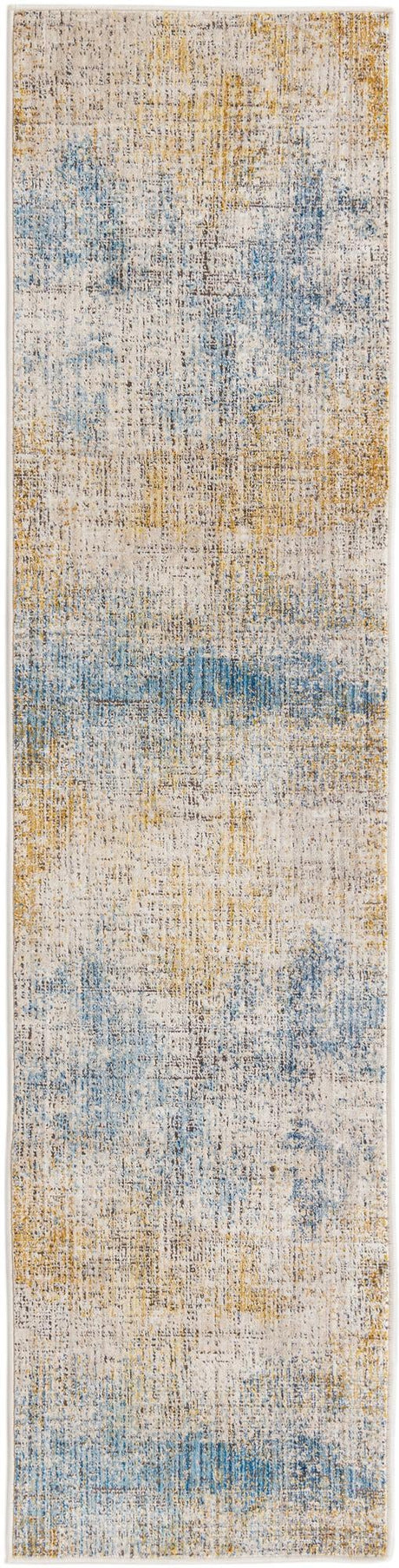 Blue Ivory 2' x 8' Deepa Runner Area Rug 100% Polyester Colorful Modern Contemporary Carpet for Home Decorating Living, Dining, Office & Bedrooms for Sale at Rug Engine