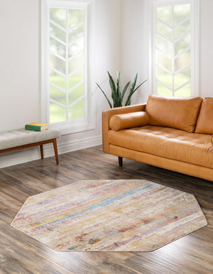 Multicolor 7' 10 x 7' 10 Deepa Octagon Area Rug 100% Polyester Colorful Modern Contemporary Carpet for Home Decorating Living, Dining, Office & Bedrooms for Sale at Rug Engine