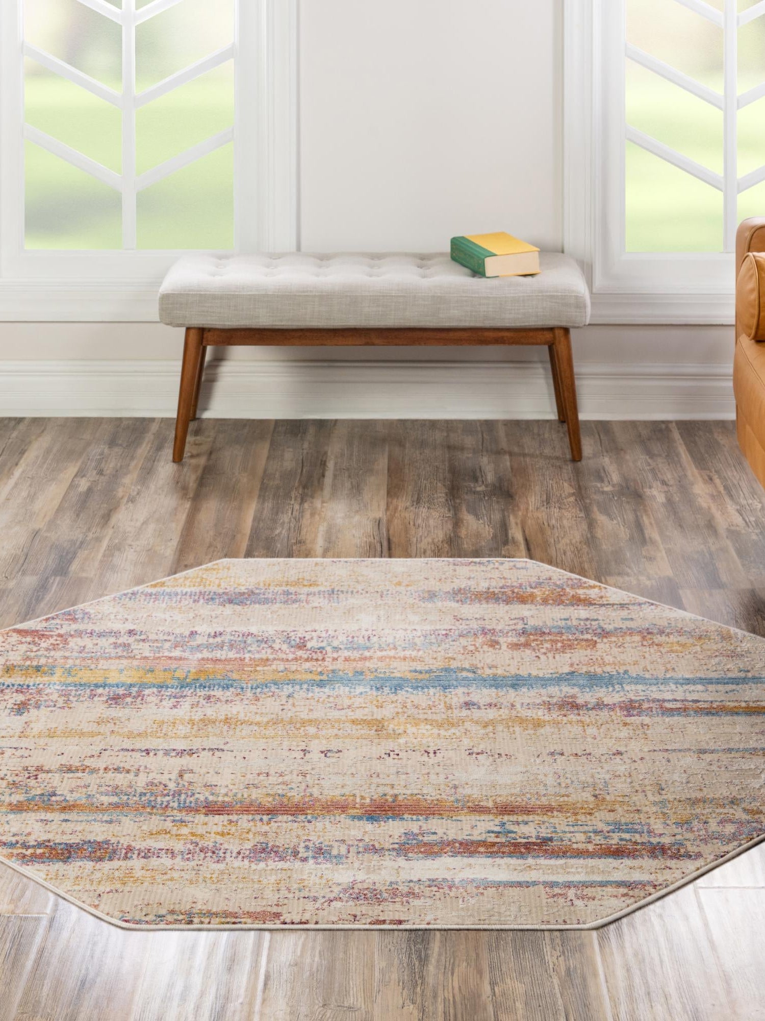 Multicolor 5' 3 x 5' 3 Deepa Octagon Area Rug 100% Polyester Colorful Modern Contemporary Carpet for Home Decorating Living, Dining, Office & Bedrooms for Sale at Rug Engine