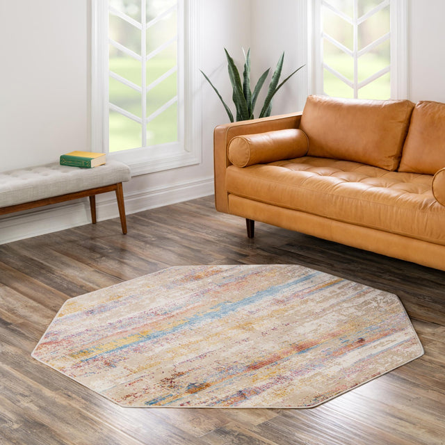 Multicolor 7' 10 x 7' 10 Deepa Octagon Area Rug 100% Polyester Colorful Modern Contemporary Carpet for Home Decorating Living, Dining, Office & Bedrooms for Sale at Rug Engine