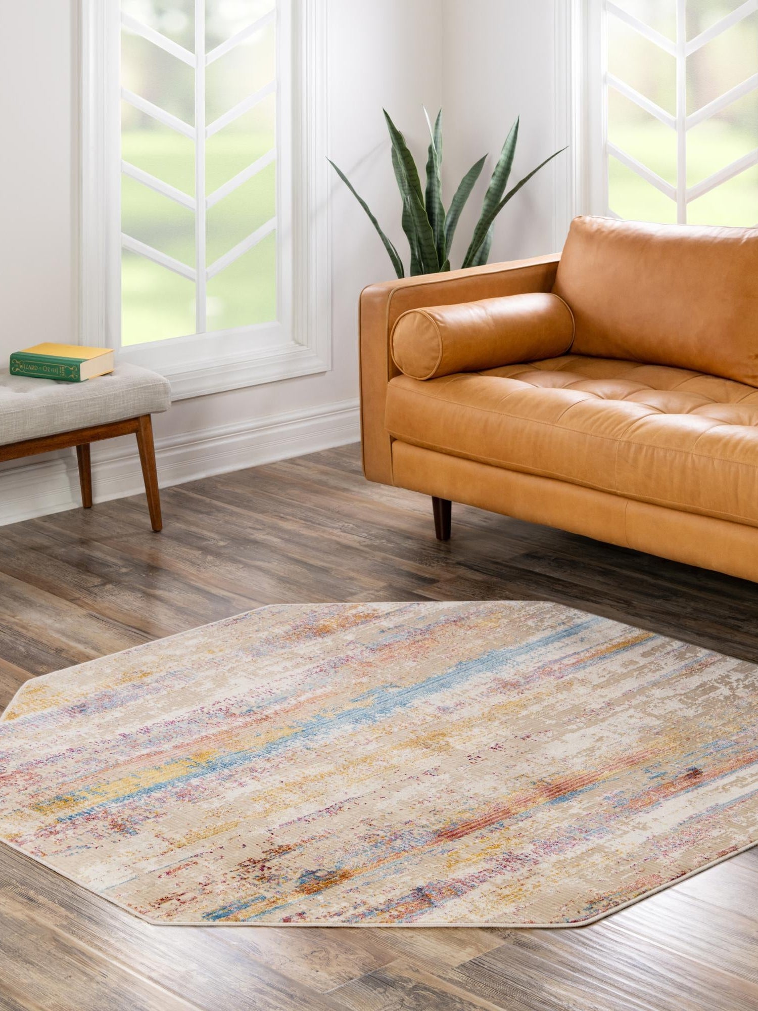 Multicolor 5' 3 x 5' 3 Deepa Octagon Area Rug 100% Polyester Colorful Modern Contemporary Carpet for Home Decorating Living, Dining, Office & Bedrooms for Sale at Rug Engine