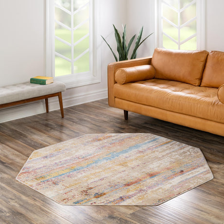 Multicolor 5' 3 x 5' 3 Deepa Octagon Area Rug 100% Polyester Colorful Modern Contemporary Carpet for Home Decorating Living, Dining, Office & Bedrooms for Sale at Rug Engine
