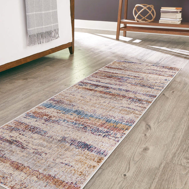 Multicolor 2' 6 x 12' Deepa Runner Area Rug 100% Polyester Colorful Modern Contemporary Carpet for Home Decorating Living, Dining, Office & Bedrooms for Sale at Rug Engine