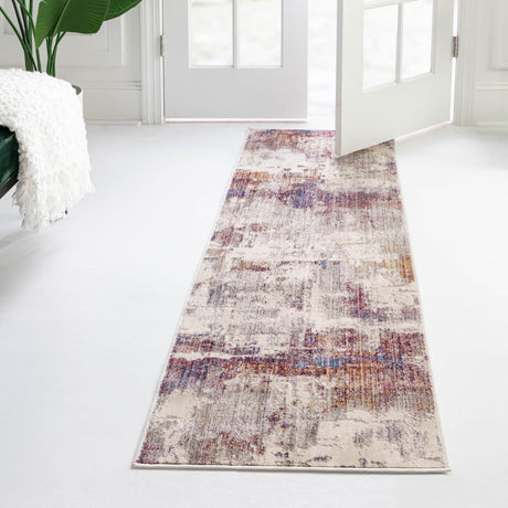 Multicolor 2' 6 x 12' Deepa Runner Area Rug 100% Polyester Colorful Modern Contemporary Carpet for Home Decorating Living, Dining, Office & Bedrooms for Sale at Rug Engine
