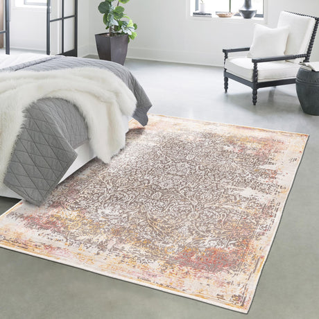Gray 5' 3 x 7' 9 Deepa Rectangle Area Rug 100% Polyester Colorful Modern Contemporary Carpet for Home Decorating Living, Dining, Office & Bedrooms for Sale at Rug Engine