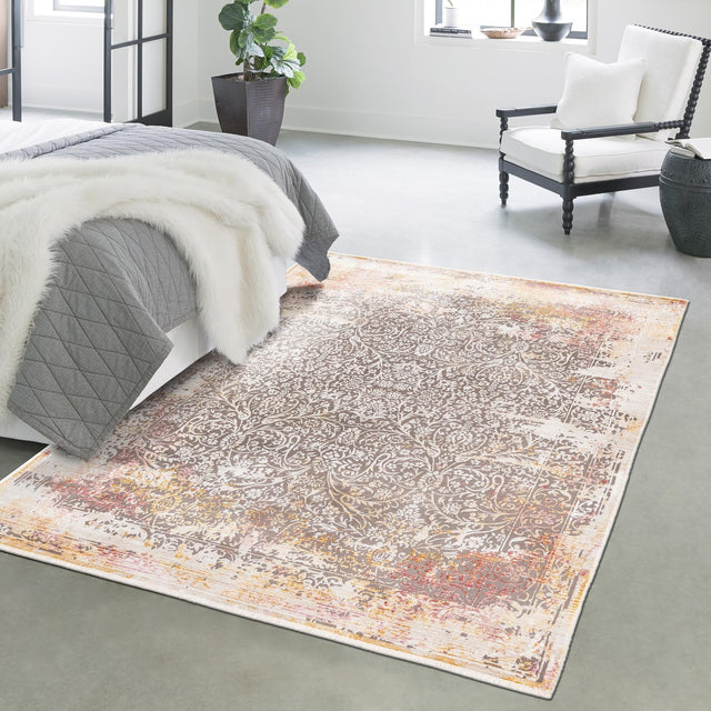 Gray 4' x 5' 10 Deepa Rectangle Area Rug 100% Polyester Colorful Modern Contemporary Carpet for Home Decorating Living, Dining, Office & Bedrooms for Sale at Rug Engine