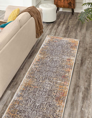 Gray 2' x 8' Deepa Runner Area Rug 100% Polyester Colorful Modern Contemporary Carpet for Home Decorating Living, Dining, Office & Bedrooms for Sale at Rug Engine