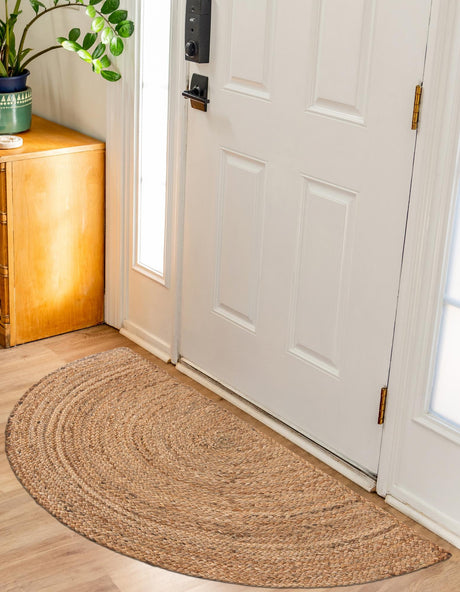 Natural 2' 2 x 3' 7 Braided Jute Hearth Half-Round Semicircle Area Rug 100% Jute Hand Braided Natural Eco-Friendly Boho Style Carpet for Living Rooms Dining Office Space Dorms for Sale at Rug Engine