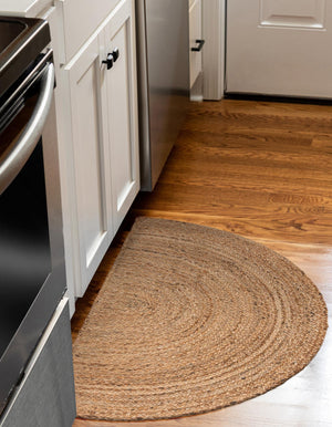 Natural 2' 2 x 4' Braided Jute Semicircle Hearth Rug