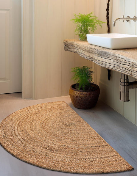 Natural 2' 2 x 3' 7 Braided Jute Hearth Half-Round Semicircle Area Rug 100% Jute Hand Braided Natural Eco-Friendly Boho Style Carpet for Living Rooms Dining Office Space Dorms for Sale at Rug Engine