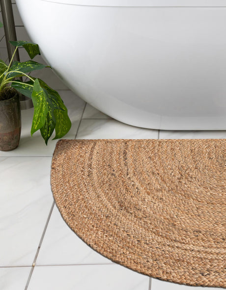 Natural 2' 2 x 3' 7 Braided Jute Hearth Half-Round Semicircle Area Rug 100% Jute Hand Braided Natural Eco-Friendly Boho Style Carpet for Living Rooms Dining Office Space Dorms for Sale at Rug Engine