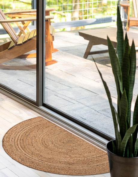 Natural 2' 2 x 3' 7 Braided Jute Hearth Half-Round Semicircle Area Rug 100% Jute Hand Braided Natural Eco-Friendly Boho Style Carpet for Living Rooms Dining Office Space Dorms for Sale at Rug Engine
