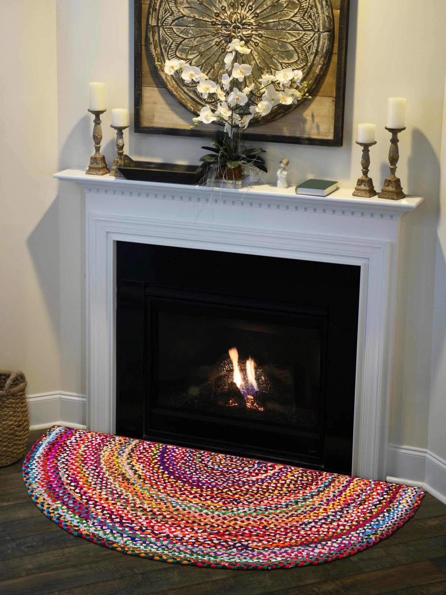 Multicolor 2' 7 x 4' 1 Braided Chindi Hearth Half-Round Semicircle Area Rug 100% Cotton Hand Braided Natural Eco-Friendly Boho Style Modern Carpet for Living Rooms Dining Office Dorm for Sale at Rug Engine