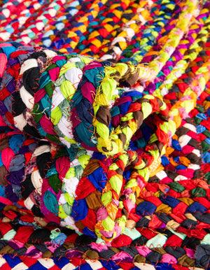 Multicolor 2' 2 x 4' Braided Chindi Semicircle Hearth Rug