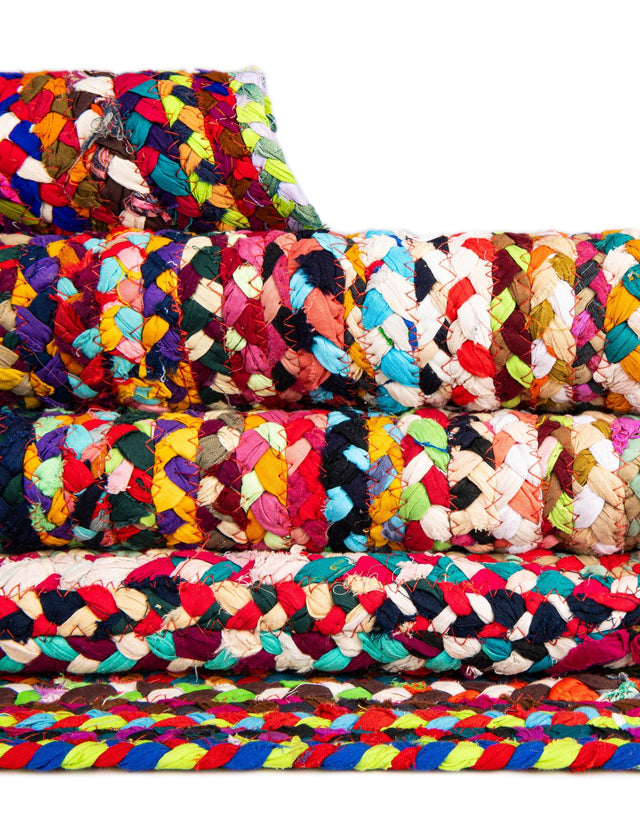Multicolor 2' 2 x 4' Braided Chindi Semicircle Hearth Rug