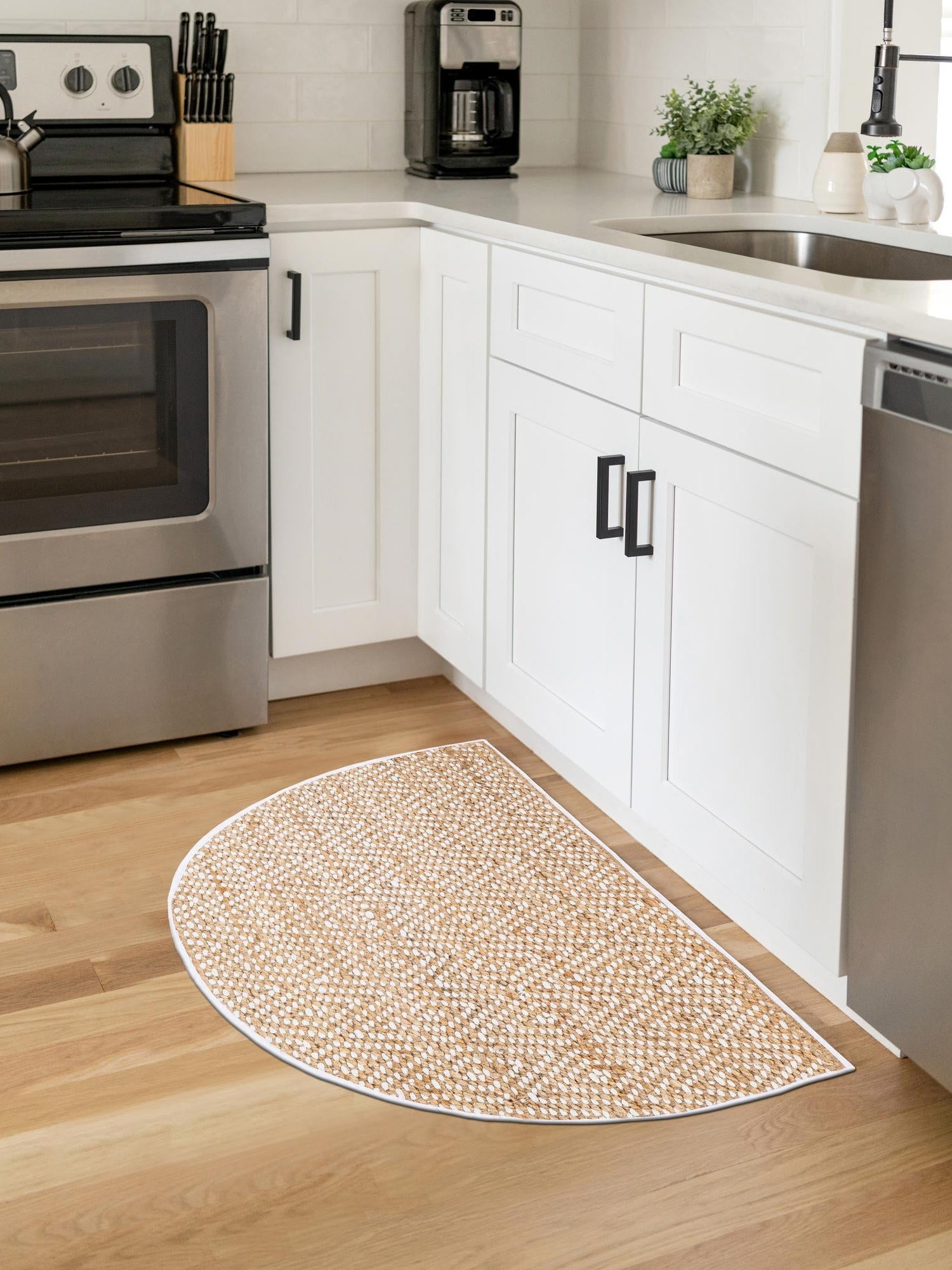 Natural 2' 7 x 4' Braided Jute Hearth Half-Round Semicircle Area Rug 100% Jute Hand Braided Natural Eco-Friendly Boho Style Carpet for Living Rooms Dining Office Space Dorms for Sale at Rug Engine