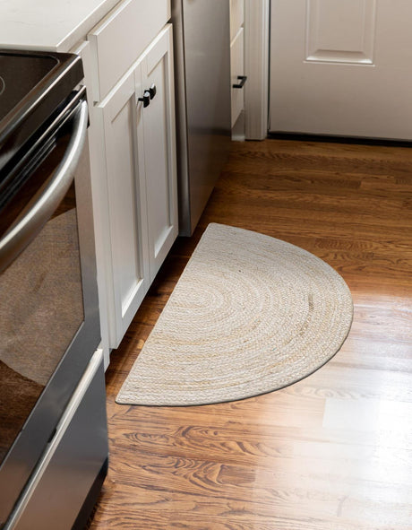 White 2' 2 x 4' Braided Jute Semicircle Hearth Rug