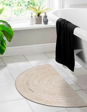 White 2' 2 x 4' Braided Jute Semicircle Hearth Rug
