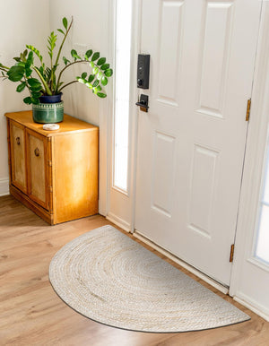 White 2' 2 x 4' Braided Jute Semicircle Hearth Rug