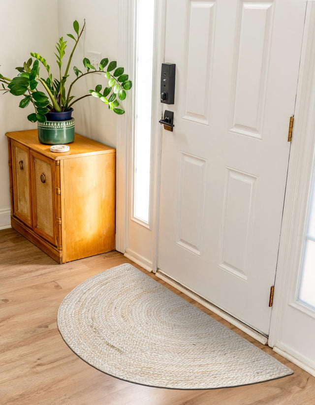 White 2' 2 x 4' Braided Jute Semicircle Hearth Rug