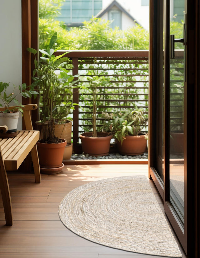 White 2' 2 x 4' Braided Jute Semicircle Hearth Rug