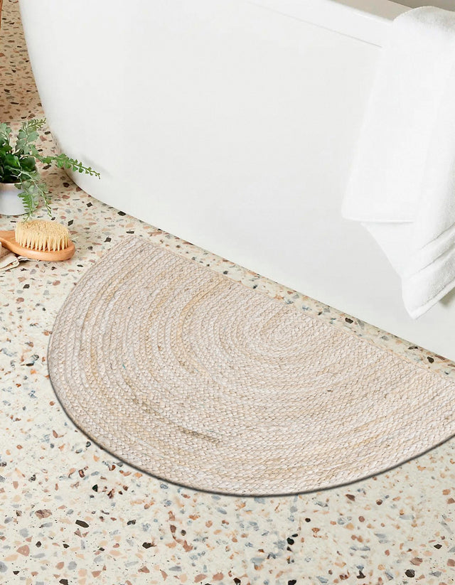 White 2' 2 x 4' Braided Jute Semicircle Hearth Rug