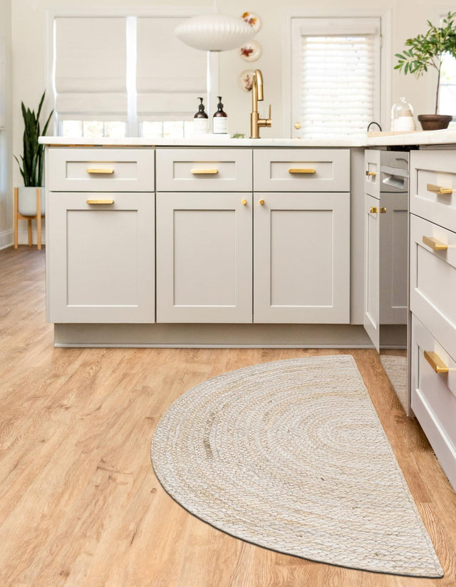 White 2' 2 x 4' Braided Jute Semicircle Hearth Rug