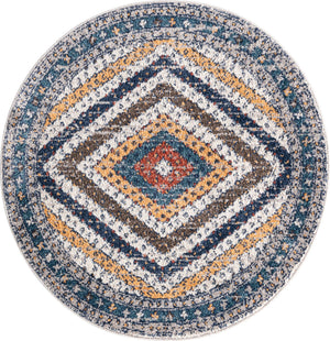 Blue 3' 3 x 3' 3 Aramis Round Area Rug Polypropylene With Cotton Backing Easy Clean Living Room Bedroom Dining Office Carpet for Sale at Rug Engine