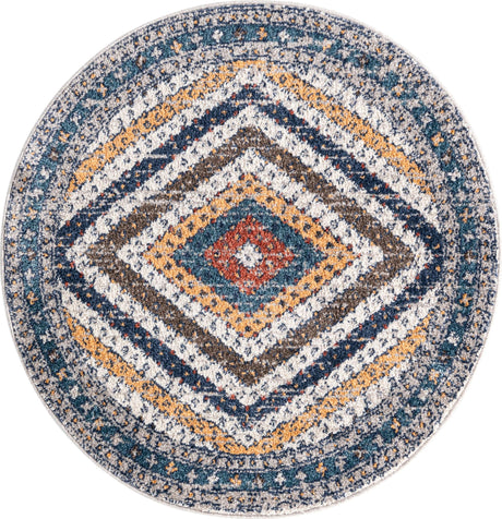 Blue 3' 3 x 3' 3 Aramis Round Area Rug Polypropylene With Cotton Backing Easy Clean Living Room Bedroom Dining Office Carpet for Sale at Rug Engine