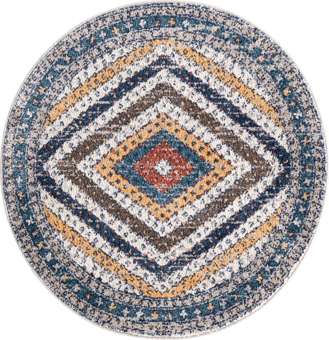Blue 3' 3 x 3' 3 Aramis Round Area Rug Polypropylene With Cotton Backing Easy Clean Living Room Bedroom Dining Office Carpet for Sale at Rug Engine