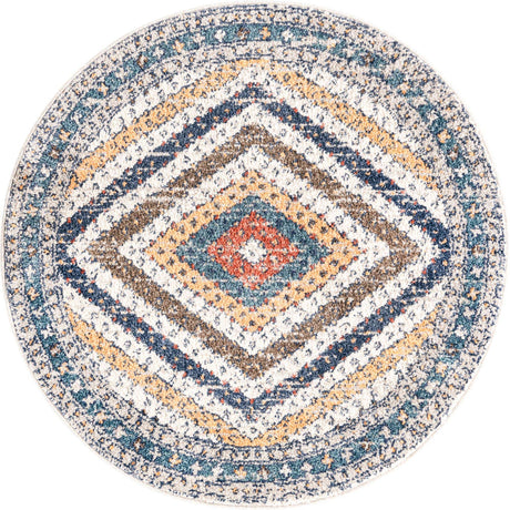 Blue 3' 3 x 3' 3 Aramis Round Area Rug Polypropylene With Cotton Backing Easy Clean Living Room Bedroom Dining Office Carpet for Sale at Rug Engine