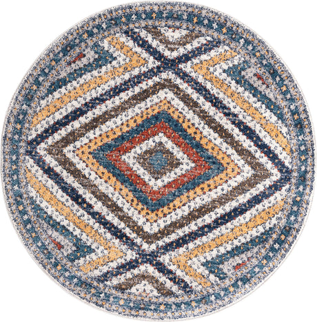 Blue 5' 3 x 5' 3 Aramis Round Area Rug Polypropylene With Cotton Backing Easy Clean Living Room Bedroom Dining Office Carpet for Sale at Rug Engine