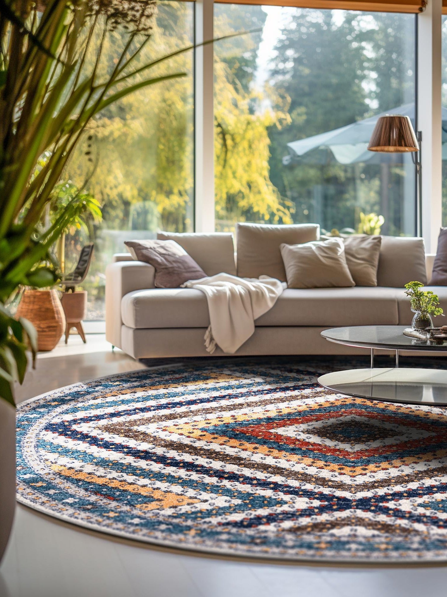 Blue 5' 3 x 5' 3 Aramis Round Area Rug Polypropylene With Cotton Backing Easy Clean Living Room Bedroom Dining Office Carpet for Sale at Rug Engine