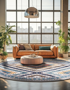 Blue 5' 3 x 5' 3 Aramis Round Area Rug Polypropylene With Cotton Backing Easy Clean Living Room Bedroom Dining Office Carpet for Sale at Rug Engine