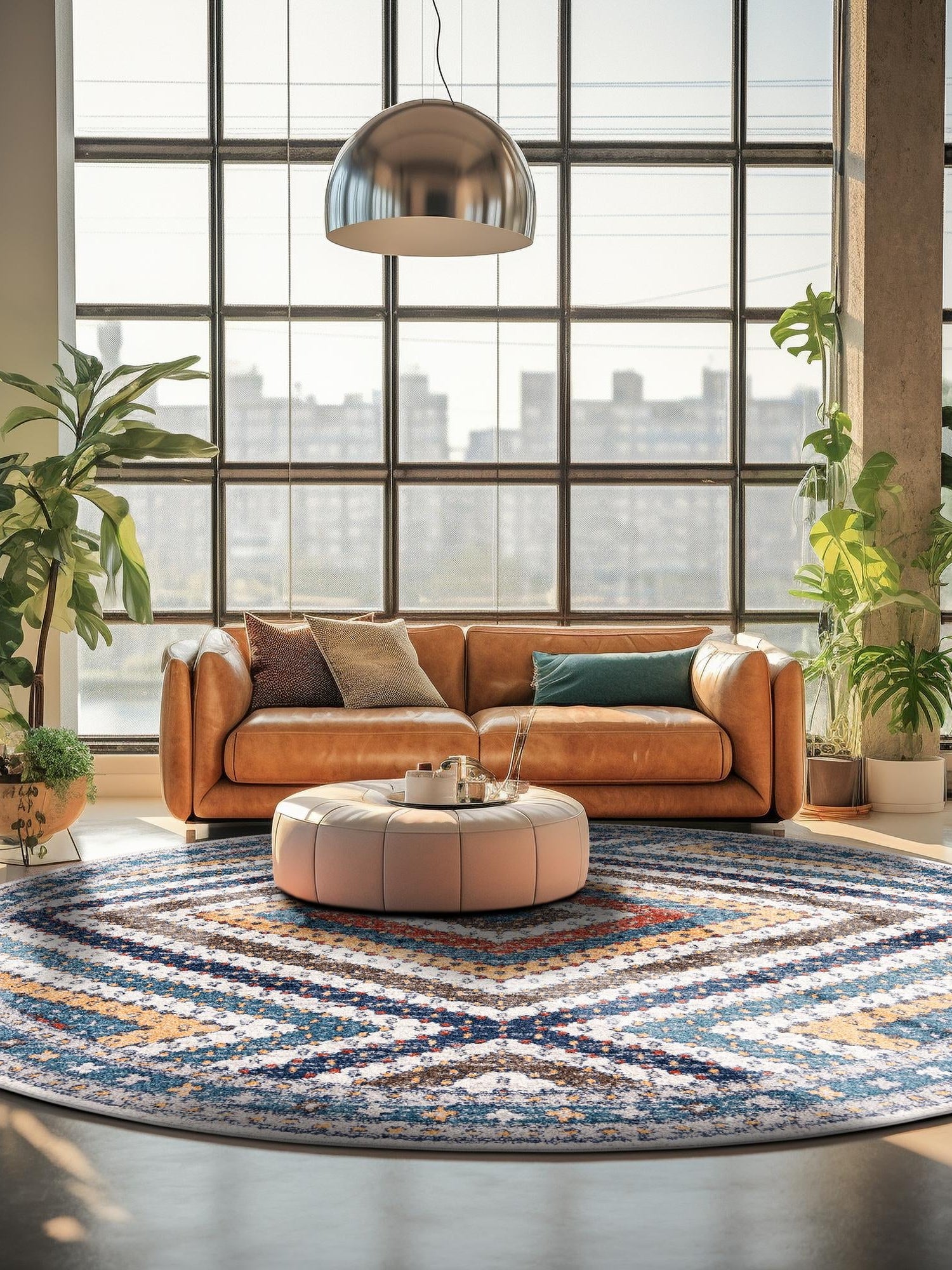 Blue 3' 3 x 3' 3 Aramis Round Area Rug Polypropylene With Cotton Backing Easy Clean Living Room Bedroom Dining Office Carpet for Sale at Rug Engine