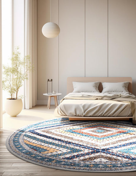 Blue 10' x 10' Aramis Round Area Rug Polypropylene With Cotton Backing Easy Clean Living Room Bedroom Dining Office Carpet for Sale at Rug Engine