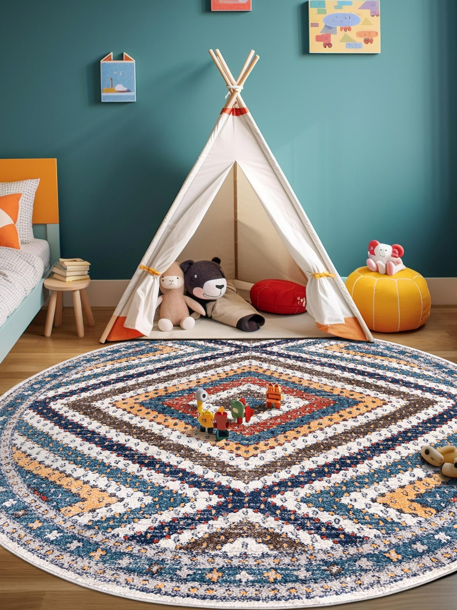 Blue 10' x 10' Aramis Round Area Rug Polypropylene With Cotton Backing Easy Clean Living Room Bedroom Dining Office Carpet for Sale at Rug Engine