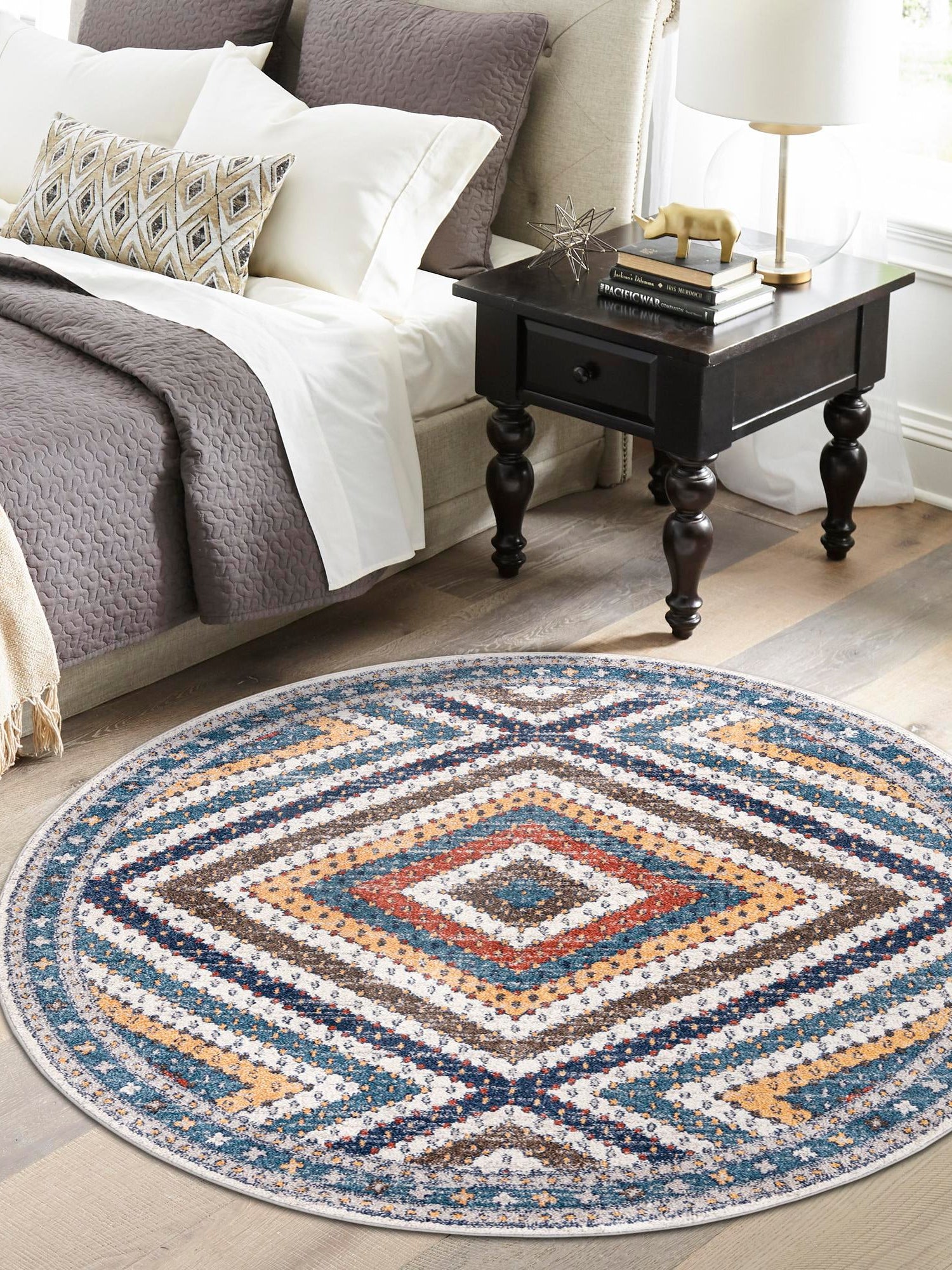 Blue 3' 3 x 3' 3 Aramis Round Area Rug Polypropylene With Cotton Backing Easy Clean Living Room Bedroom Dining Office Carpet for Sale at Rug Engine