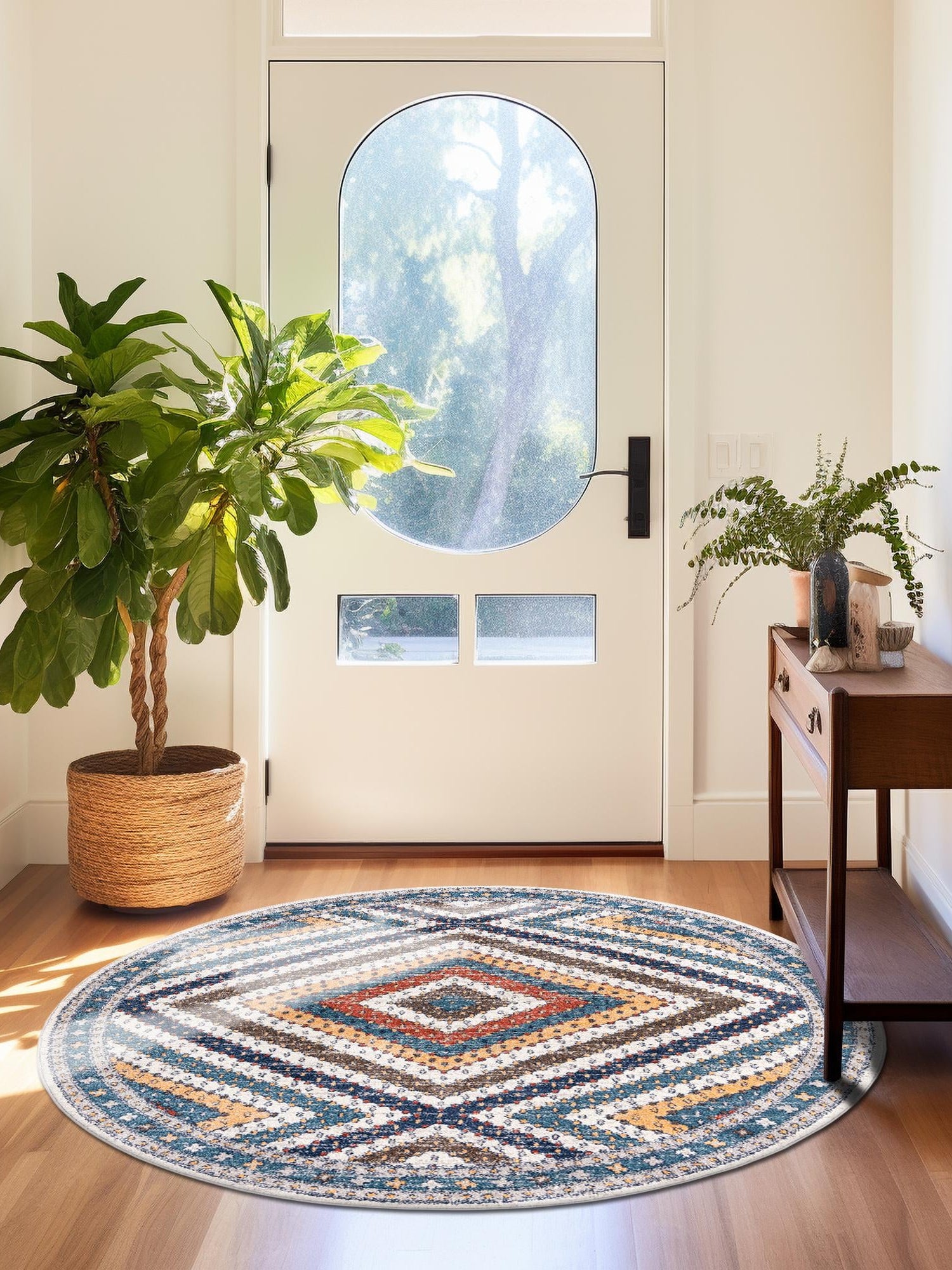 Blue 10' x 10' Aramis Round Area Rug Polypropylene With Cotton Backing Easy Clean Living Room Bedroom Dining Office Carpet for Sale at Rug Engine