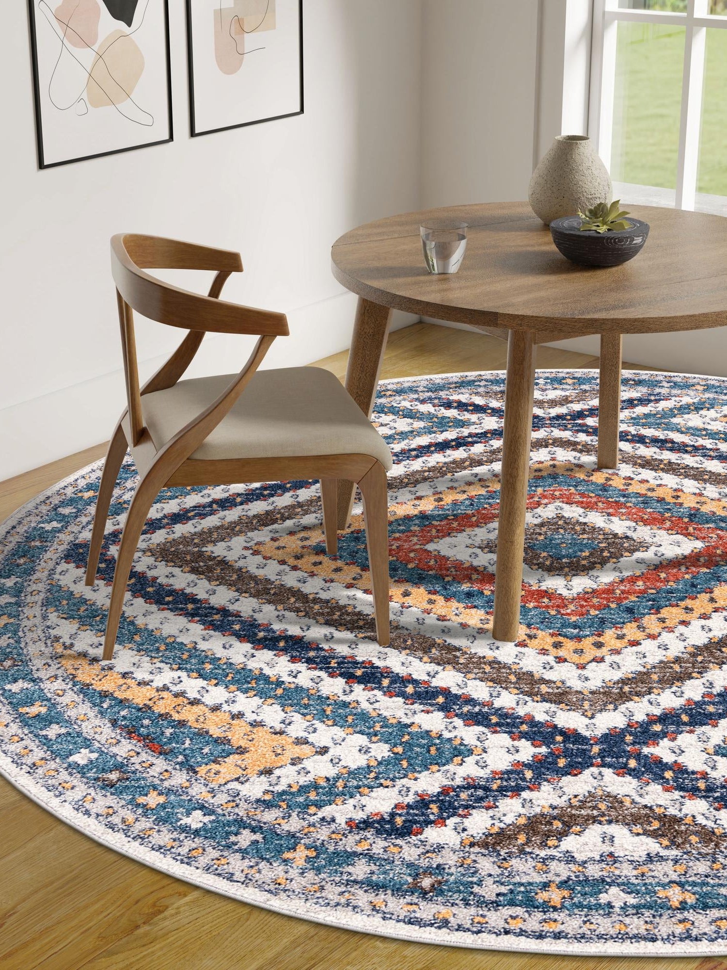 Blue 10' x 10' Aramis Round Area Rug Polypropylene With Cotton Backing Easy Clean Living Room Bedroom Dining Office Carpet for Sale at Rug Engine