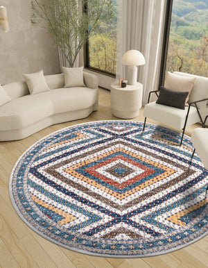 Blue 7' x 7' Aramis Round Area Rug Polypropylene With Cotton Backing Easy Clean Living Room Bedroom Dining Office Carpet for Sale at Rug Engine