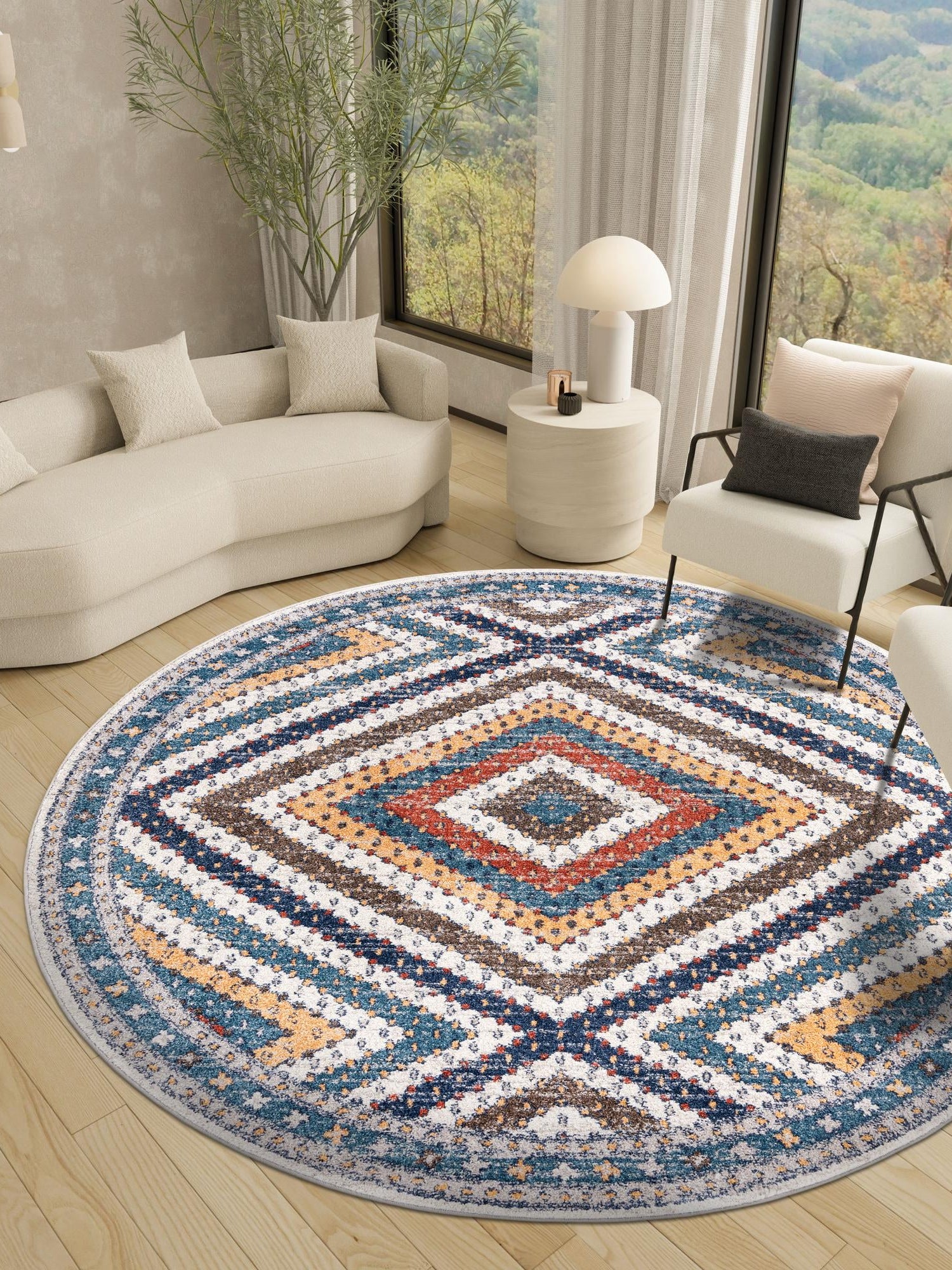 Blue 10' x 10' Aramis Round Area Rug Polypropylene With Cotton Backing Easy Clean Living Room Bedroom Dining Office Carpet for Sale at Rug Engine