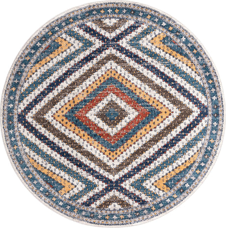 Blue 7' x 7' Aramis Round Area Rug Polypropylene With Cotton Backing Easy Clean Living Room Bedroom Dining Office Carpet for Sale at Rug Engine