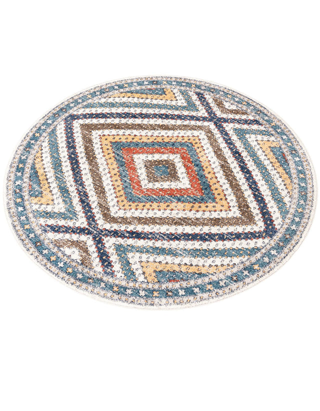 Blue 7' x 7' Aramis Round Area Rug Polypropylene With Cotton Backing Easy Clean Living Room Bedroom Dining Office Carpet for Sale at Rug Engine
