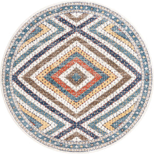 Blue 7' x 7' Aramis Round Area Rug Polypropylene With Cotton Backing Easy Clean Living Room Bedroom Dining Office Carpet for Sale at Rug Engine