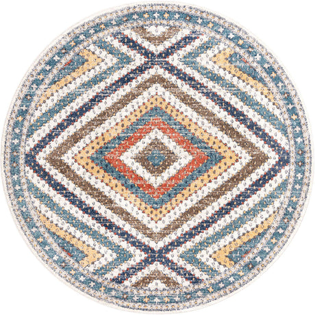 Blue 7' x 7' Aramis Round Area Rug Polypropylene With Cotton Backing Easy Clean Living Room Bedroom Dining Office Carpet for Sale at Rug Engine