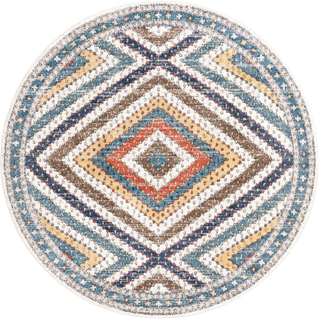 Blue 7' x 7' Aramis Round Area Rug Polypropylene With Cotton Backing Easy Clean Living Room Bedroom Dining Office Carpet for Sale at Rug Engine