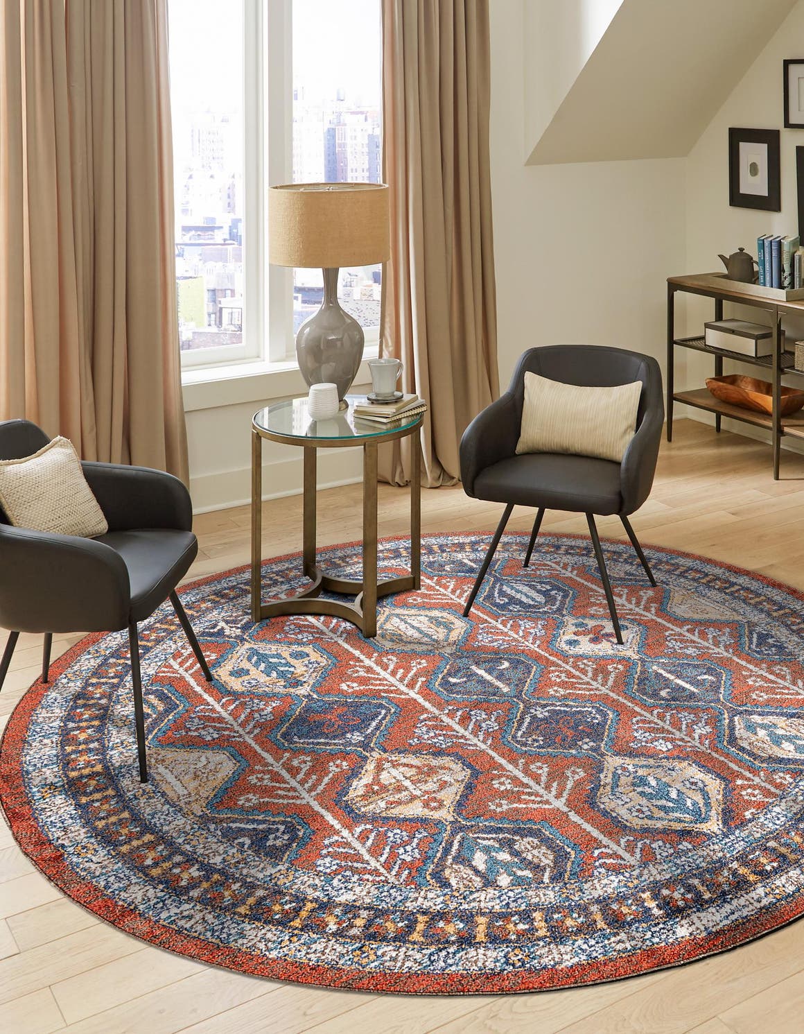 Rust Red 7' x 7' Aramis Round Area Rug Polypropylene With Cotton Backing Easy Clean Living Room Bedroom Dining Office Carpet for Sale at Rug Engine
