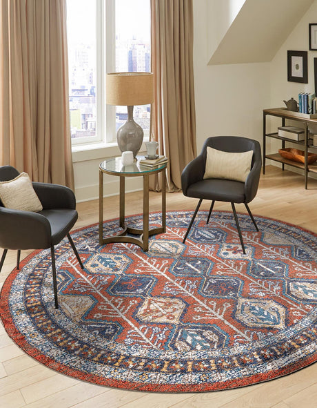 Rust Red 7' x 7' Aramis Round Area Rug Polypropylene With Cotton Backing Easy Clean Living Room Bedroom Dining Office Carpet for Sale at Rug Engine