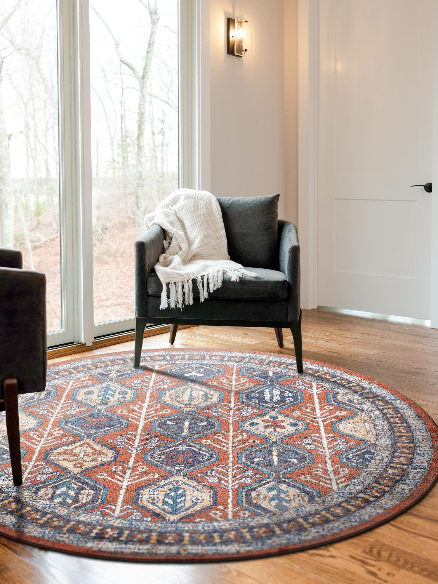 Rust Red 5' 3 x 5' 3 Aramis Round Area Rug Polypropylene With Cotton Backing Easy Clean Living Room Bedroom Dining Office Carpet for Sale at Rug Engine